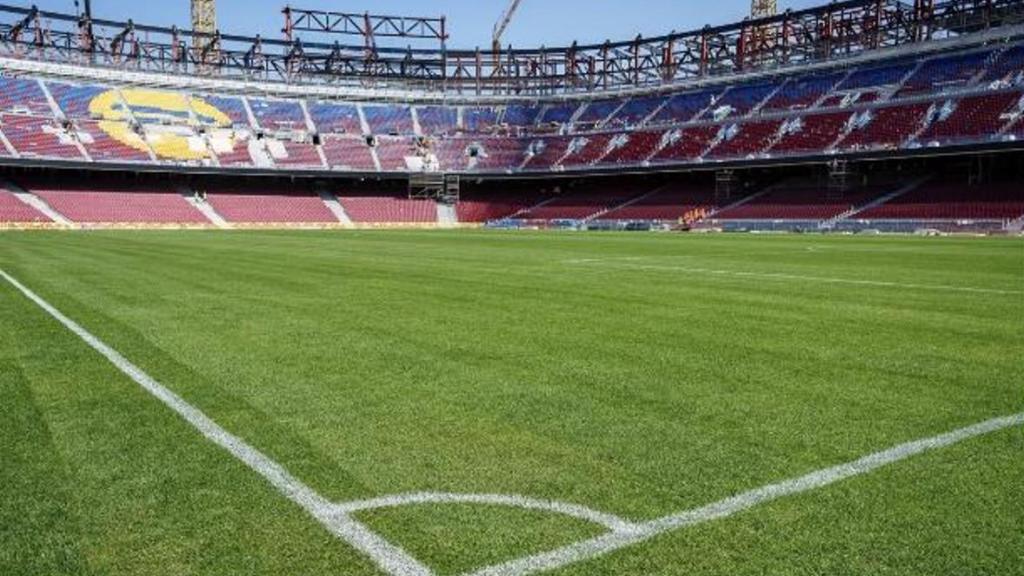 El césped del nuevo Camp Nou, ya instalado
