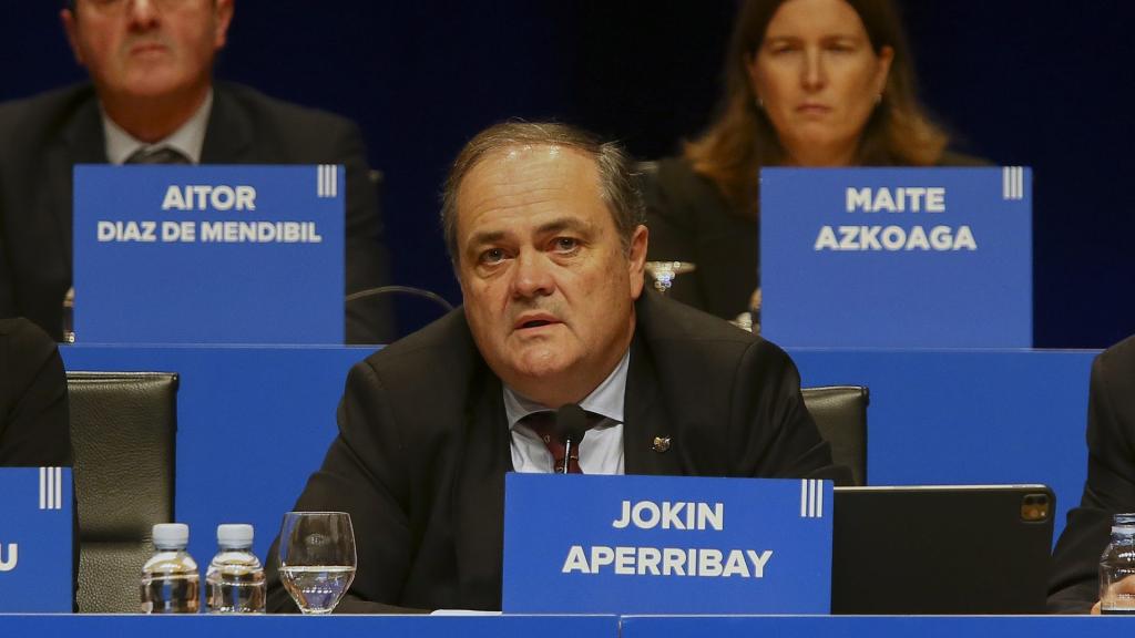 El presidente de la Real Sociedad, Jokin Aperribay, durante una junta de accionistas.